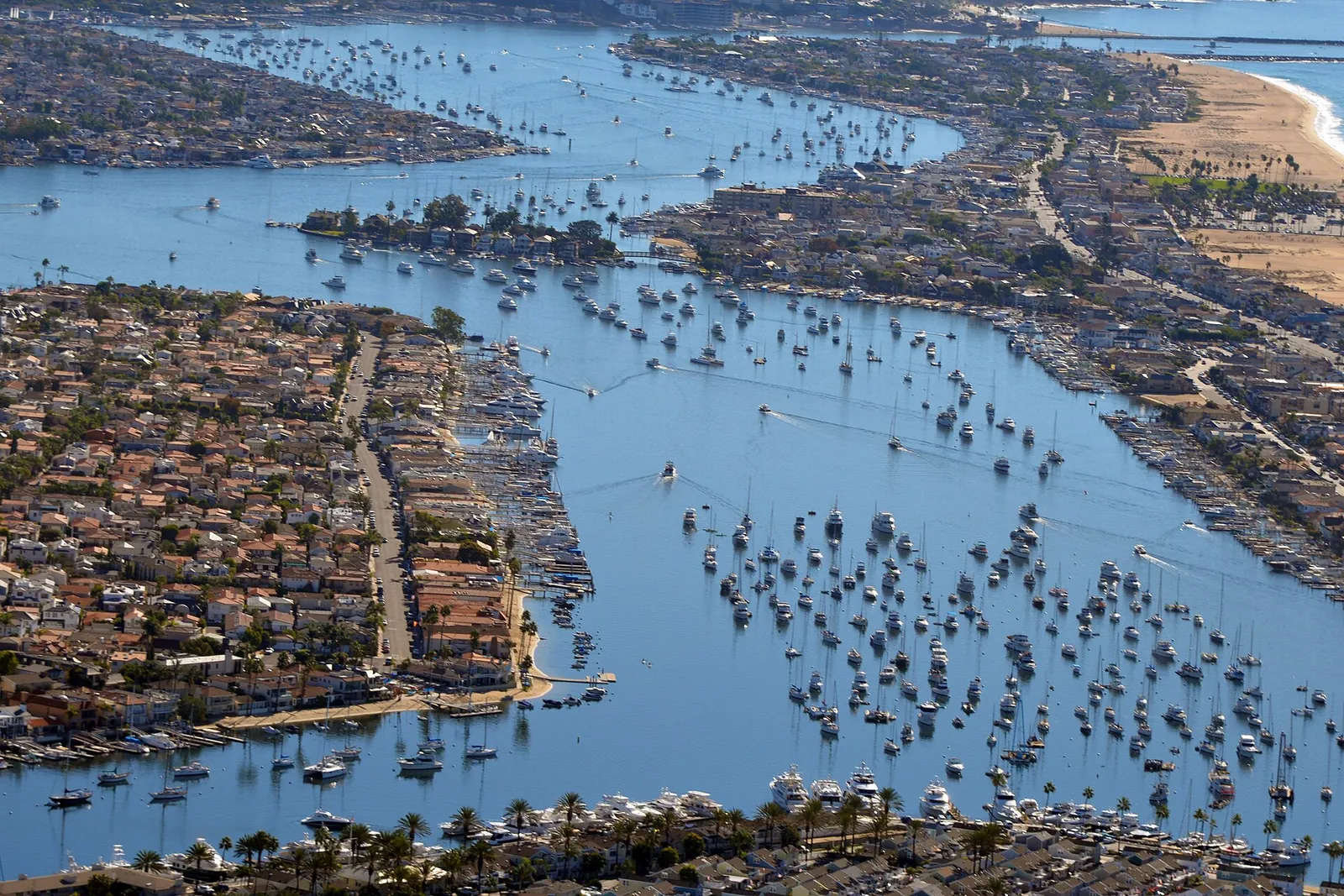 Aerial view of Newport Harbor and Balboa Island, Newport Beach